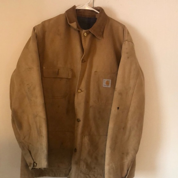 Men’s VTG Y2k thrashed carhartt corduroy collar blanket lined jacket - Picture 1 of 15